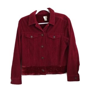 Vtg J Jill Red Corduroy & Velvet Button Up Jacket